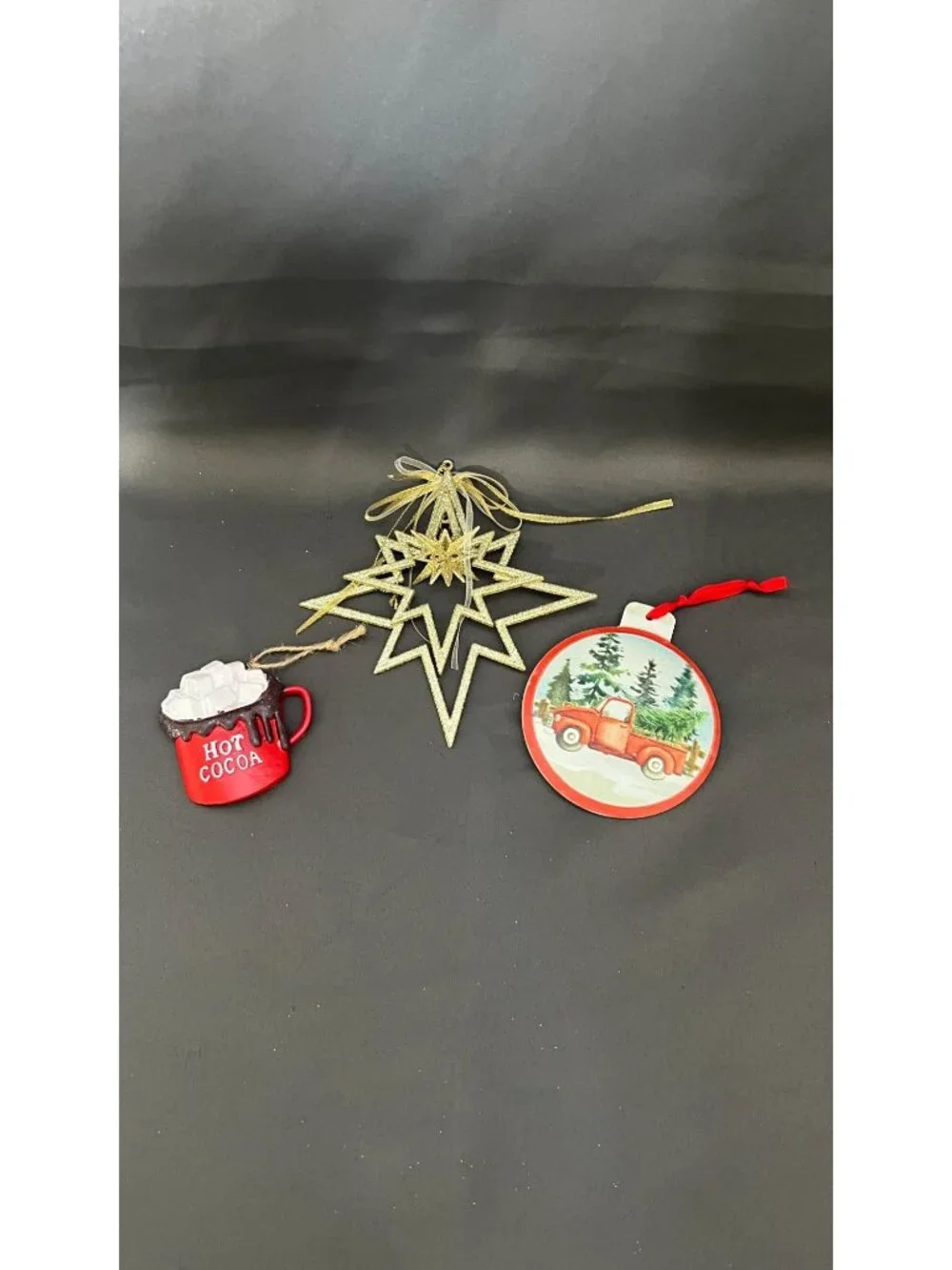 Christmas Ornament Set With Glitter Star Hot Cocoa Mug & Vintage Truck Festive H